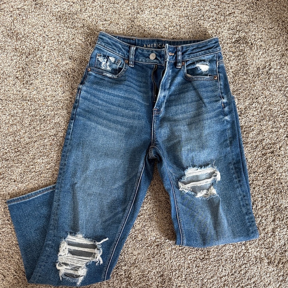 American Eagle Outfitters Ripped Medium Blue Skinny Jeans